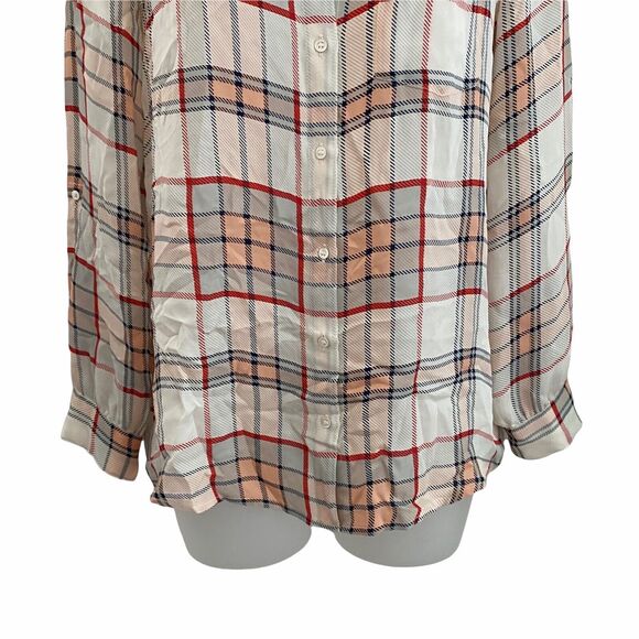 Joie XS Blouse Button Front 100% Silk Long Sleeve Plaid Shirt Top - Picture 6 of 11